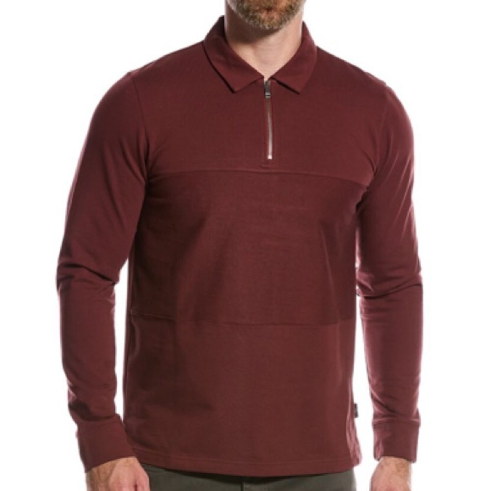 Ted Baker London Mens MMB-LYDNEY Maroon 1/4 Zip Long Sleeve Collared Top Size 5
